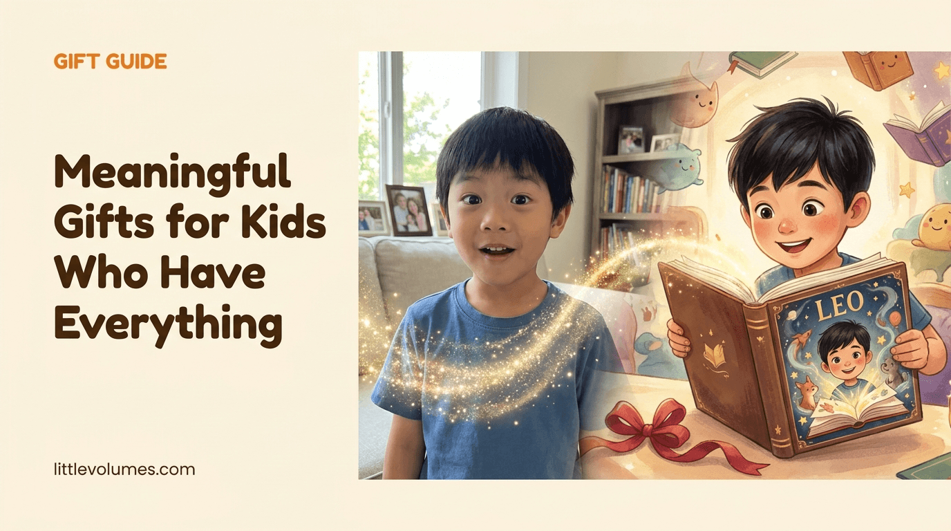 A real child's photo transforming into a storybook illustration of them opening their own storybook