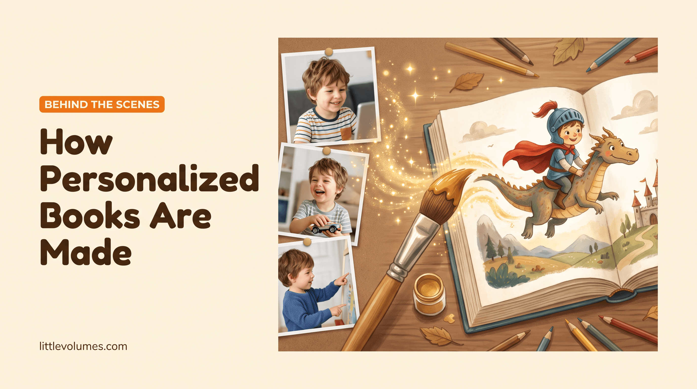 A real child's photo transforming into a storybook illustration of them as a book hero mid-creation