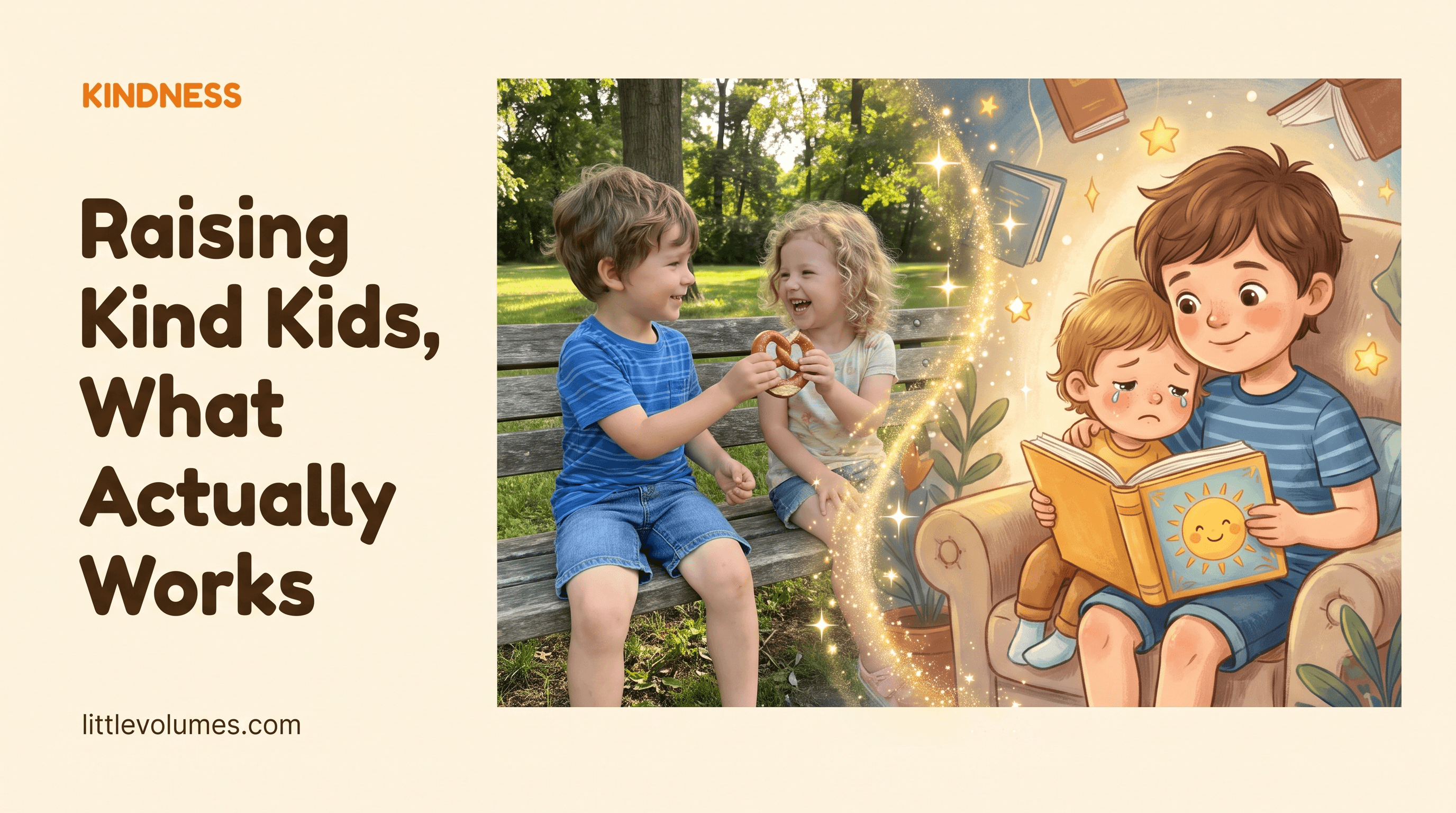 A real child's photo transforming into a storybook illustration of them helping a friend